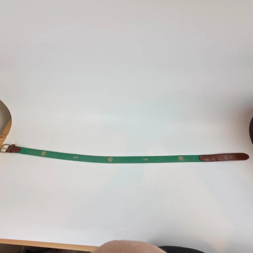 YRI Green Canvas Leather Belt 38 USA Brass Buckle Northland Country Club Mn 1899
